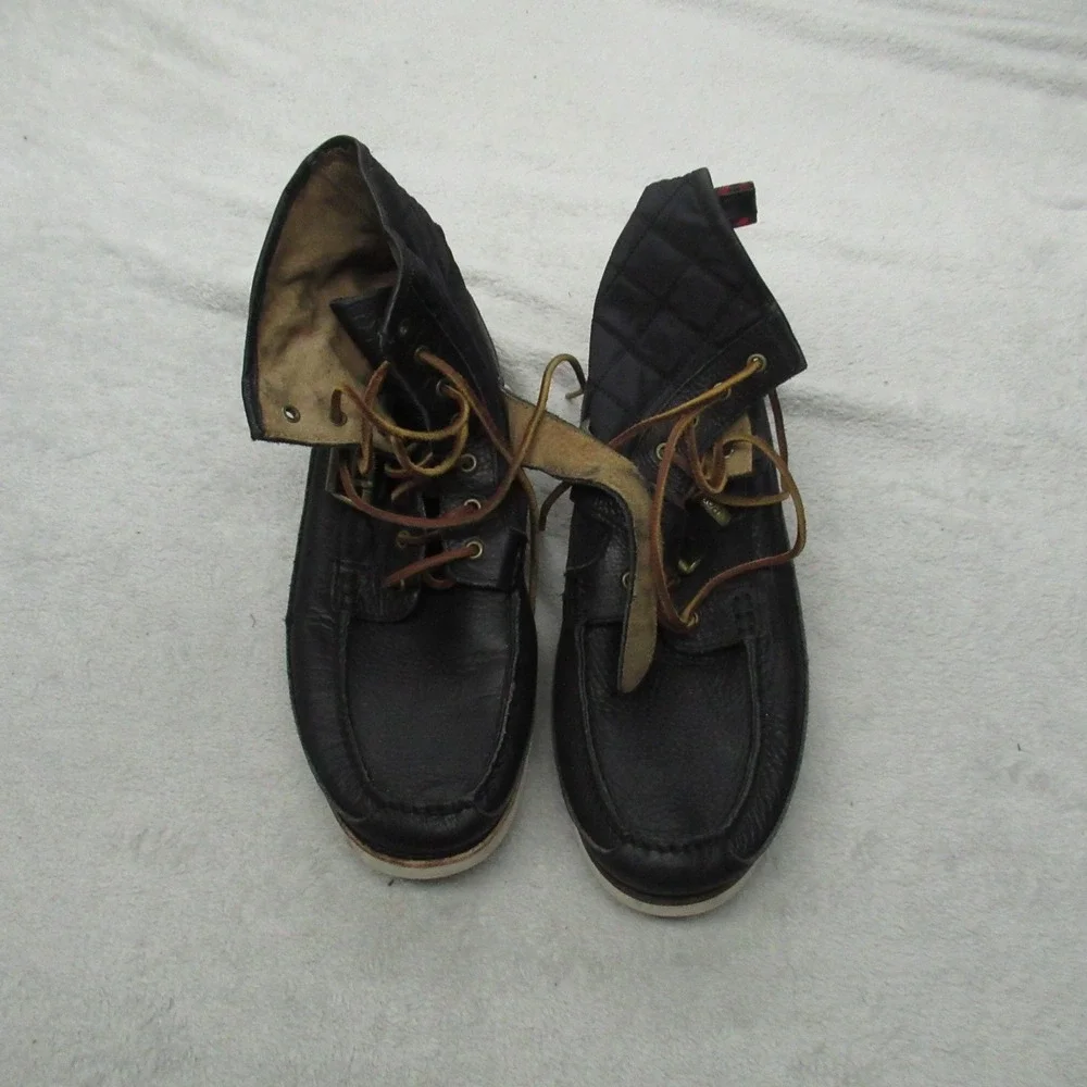 Polo Ralph Lauren Mens 12D Boots‎ Black Leather Quilted Moc Toe Saddle Worth III